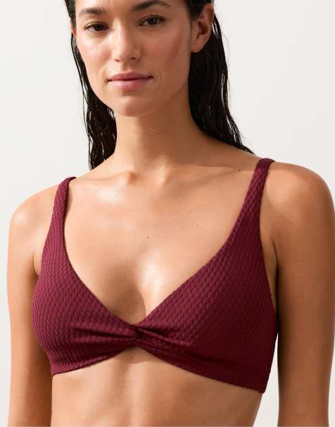 OYSHO - Bordeauxrød bikinitop i jacquard med små tern - view 1