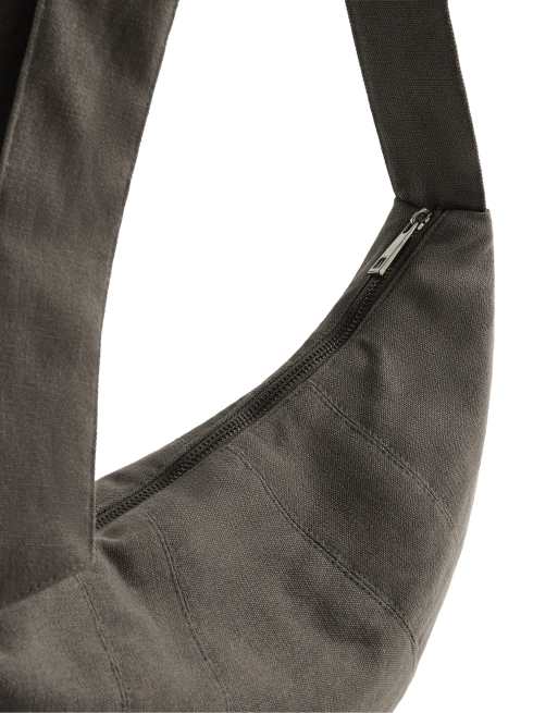 OYSHO - Borsa a tracolla in 100% cotone grigia, 3 di 7