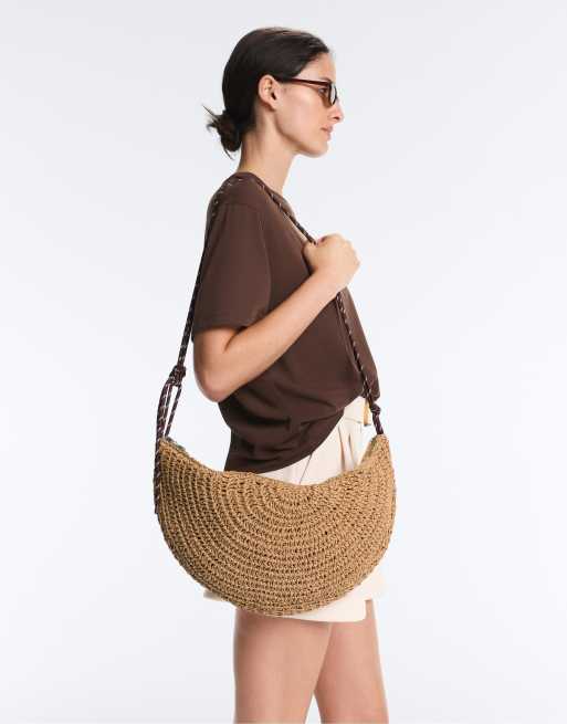 OYSHO - Borsa effetto rafia di colore neutro