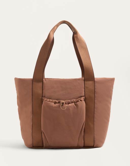 OYSHO - Borsa shopping color terracotta con tasca sul davanti