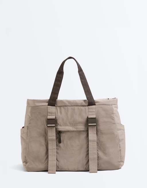 OYSHO - Borsa shopping color visone con tracolla regolabile