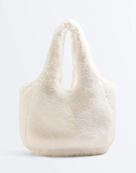 OYSHO - Borsa shopping écru in pelliccia sintetica - view 1