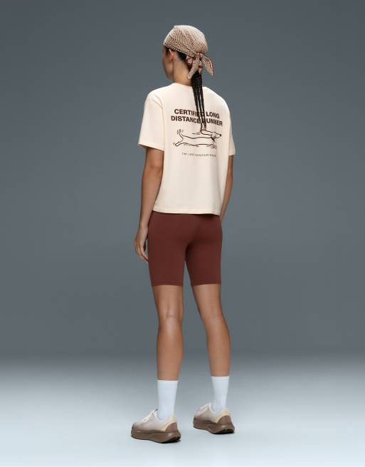 OYSHO boxig t-shirt i bomullsmix med korta ärmar och tryck i ivory ecru, 4 av 5