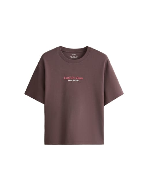 OYSHO Boxy 100% cotton text t-shirt in purple, 5 of 5