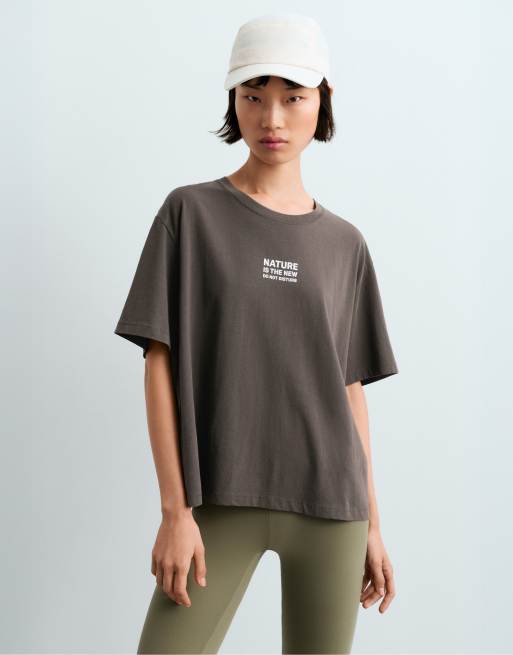 OYSHO Boxy cotton blend print t-shirt in black, 2 of 5
