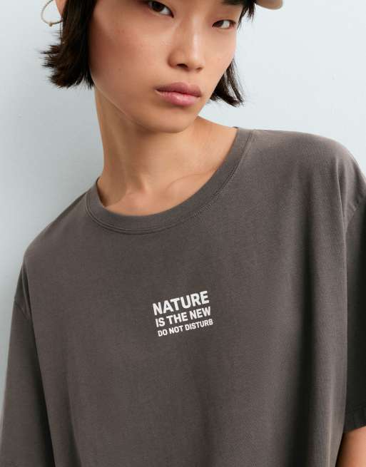 OYSHO Boxy cotton blend print t-shirt in black, 4 of 5