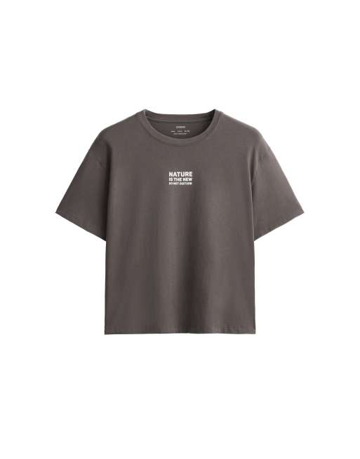OYSHO Boxy cotton blend print t-shirt in black, 5 of 5