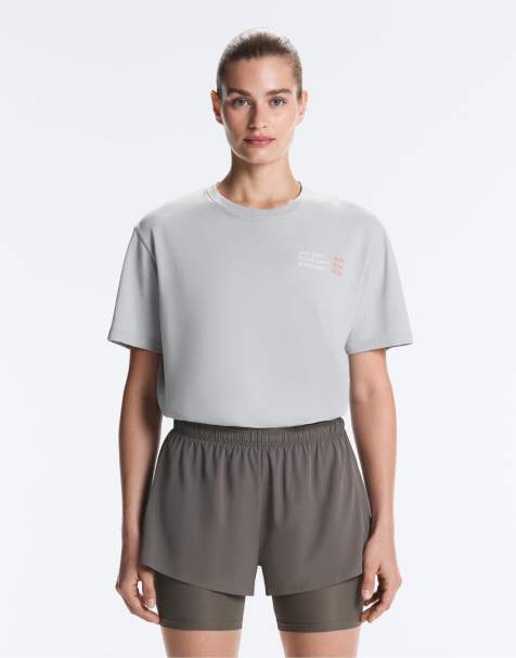 OYSHO Boxy cotton blend slogan t-shirt in grey