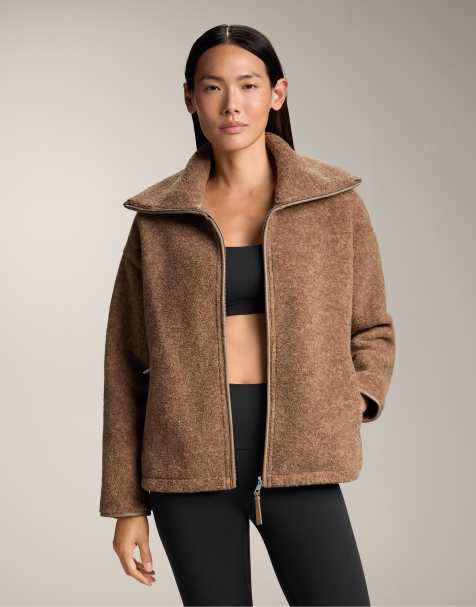 OYSHO Boxy faux-shearling jacket in tan melange - view 1
