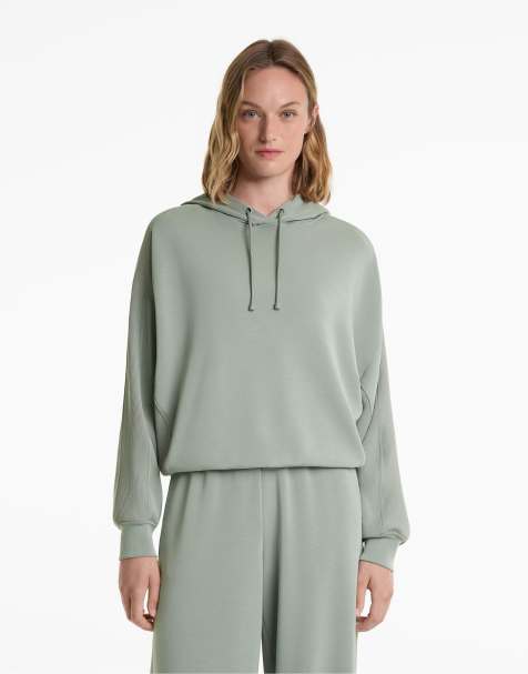OYSHO Boxy hoodie with rib detail and soft-touch modal in blue green - view 1