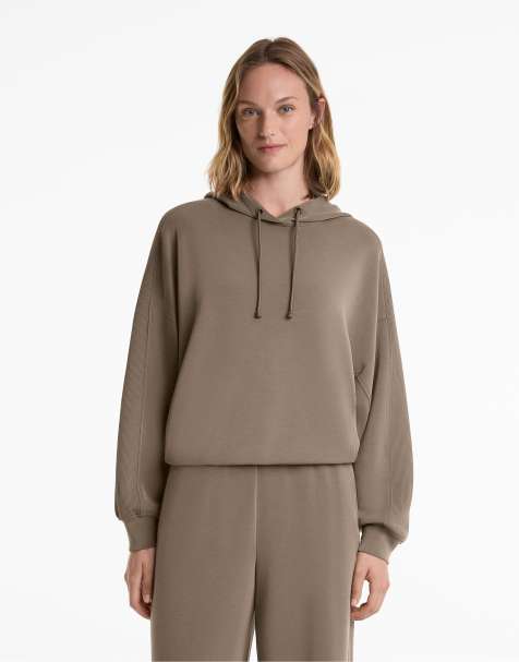 OYSHO Boxy hoodie with rib detail and soft-touch modal in grey