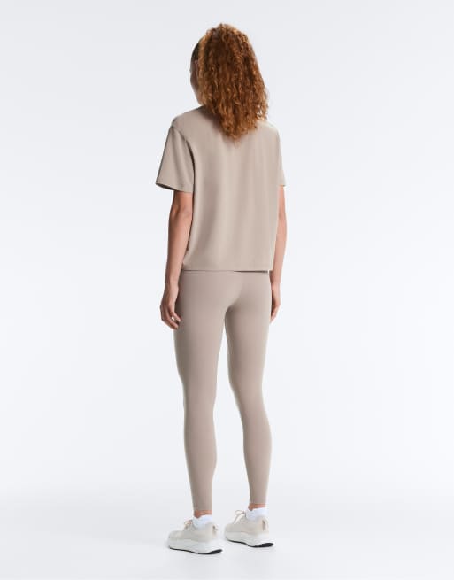 OYSHO Boxy short sleeve cotton blend t-shirt in pale taupe, 4 of 4