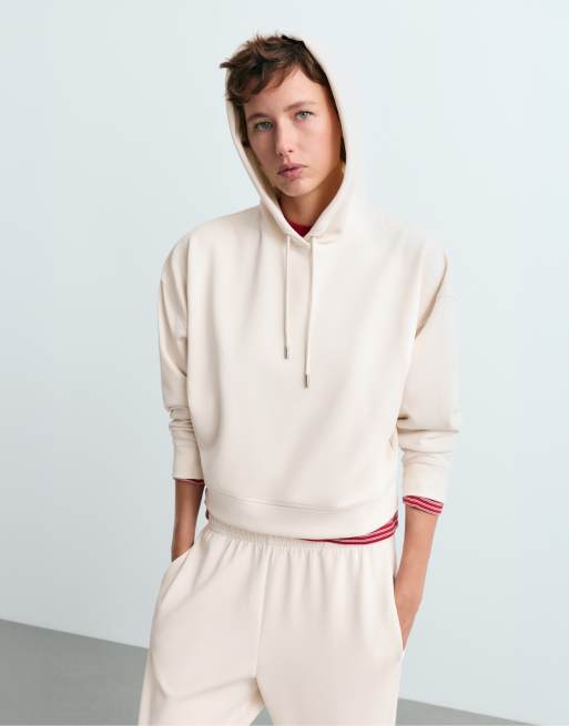 OYSHO Boxy sweatshirt med børstet modal i lys ecru, 2 af 5