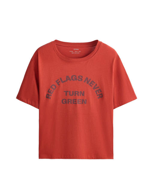 OYSHO boxy T-shirt i bomuldsblanding med slogan i rød, 6 af 6