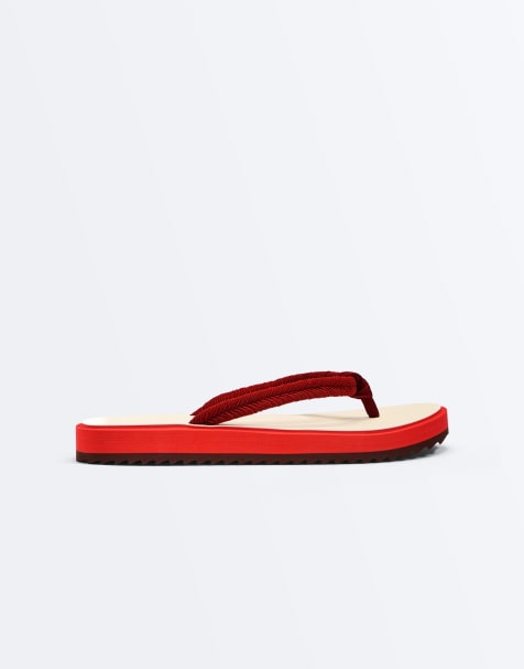 OYSHO Braided rope beach sandals in red - view 1
