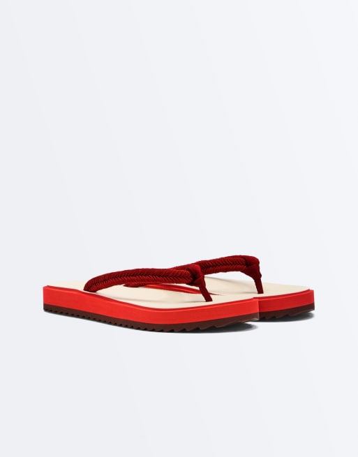 OYSHO Braided rope beach sandals in red, 2 of 5