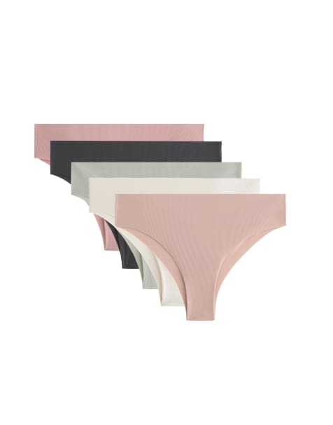 OYSHO – Brasilianischer, knapp geschnittener Slip aus leichtem Polyamid-Mix in meliertem Anthrazit mit Laserschnitt, 5er-Pack - view 1