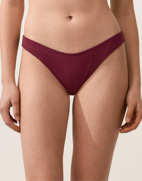 OYSHO – Brazilian-Fit-Bikinihose aus Jacquard in Lila mit U-Schnitt und kleinem Karomuster - view 1