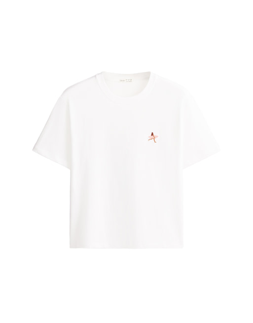 OYSHO broderad boxig t-shirt i bomullsmix i off-white, 5 av 5