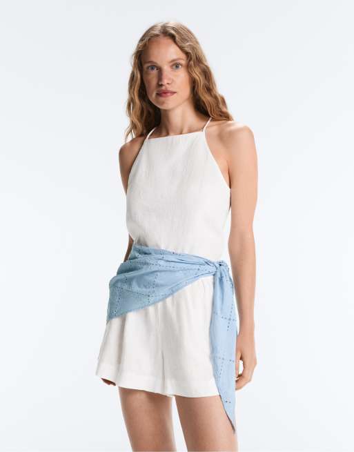 OYSHO broderet bomuldstørklæde i terracotta, 3 af 4