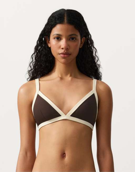 OYSHO – Brun, klassisk bikini med kontrastfärgade kanter, 3 av 5