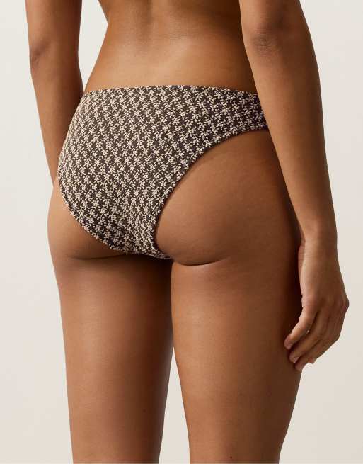 OYSHO – Brun, klassisk bikiniunderdel i blommig jacquard, 3 av 4