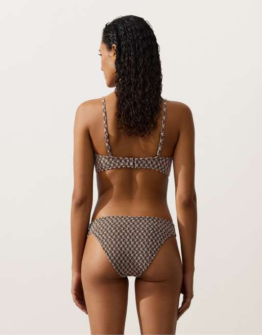 OYSHO – Brun, klassisk bikiniunderdel i blommig jacquard, 4 av 4