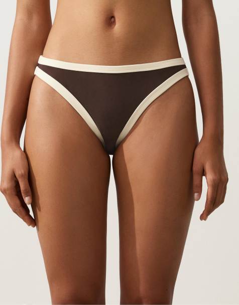 OYSHO – Brun, klassisk bikiniunderdel med kontrastkanter - view 1