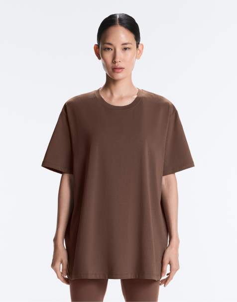 OYSHO – Brun, kortärmad t-shirt i oversize av bomullsmix - view 1