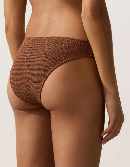 OYSHO – Brun, krinklad bikiniunderdel med klassisk design, 4 av 4