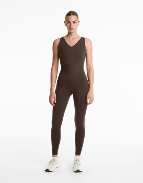 OYSHO – Brun, panelsydd jumpsuit med kompression - view 1