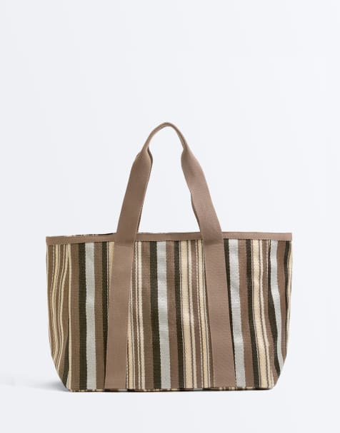 OYSHO – Brun, randig shoppingväska - view 1