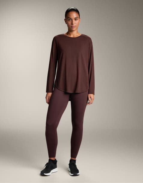 OYSHO – Brun t-shirt med långa ärmar och veck baktill i modalmix - view 1