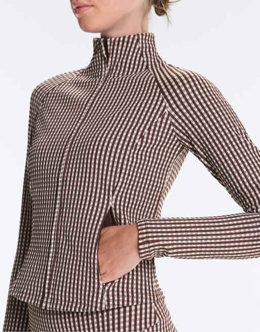 OYSHO - Brun teknisk jakke med gingham-tern, 2 af 4