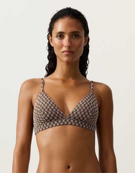 OYSHO - Brun trekantsbikinitop med blomstermønster i jacquard - view 1