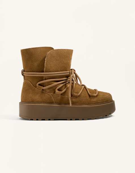 OYSHO – Bruna platåboots i läder med flik - view 1