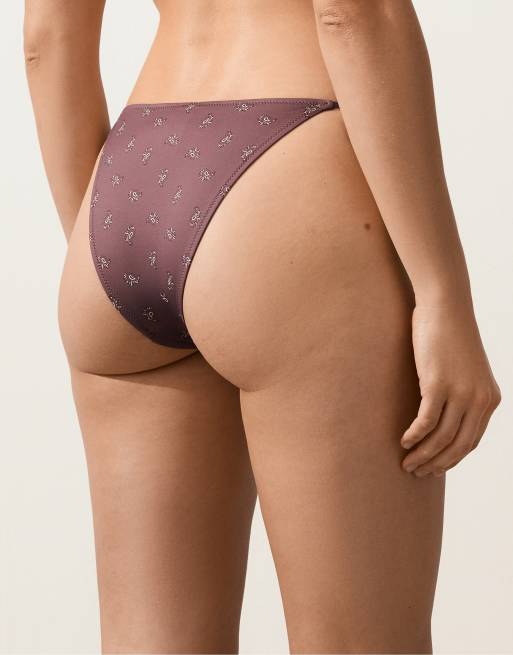OYSHO - Brune bikinitrusser med medium dækning og bindebånd samt bandanaprint, 3 af 4