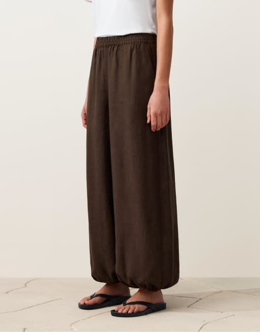 OYSHO - Brune bloomer-bukser i 100% hør, 2 af 4