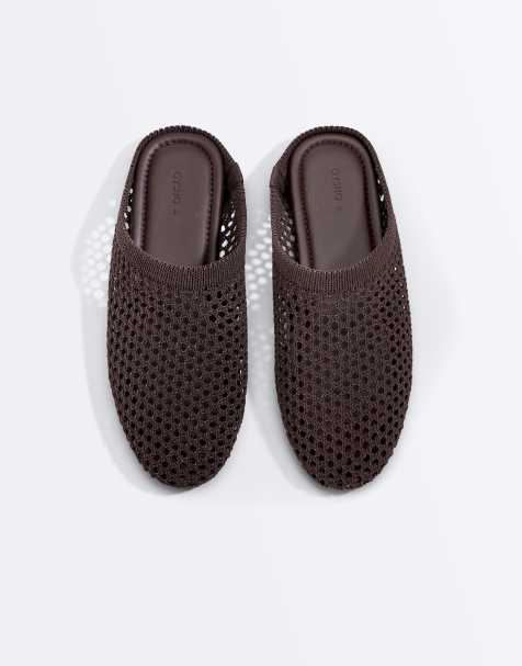 OYSHO - Brune hæklede clogs med åben bagside - view 1