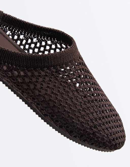 OYSHO - Brune hæklede clogs med åben bagside, 3 af 4