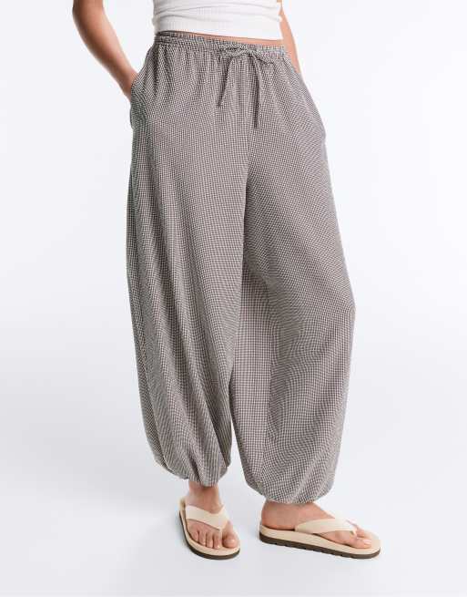 OYSHO - Brune maxi-bukser i bloomer-stil med gingham-tern i lyocellblanding, 2 af 4