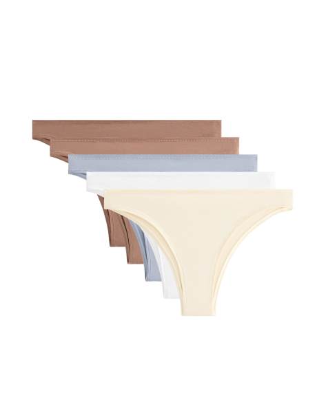 OYSHO - Brune og gule brasilianske briefs i bomuldsblanding i pakke med 5 par - view 1
