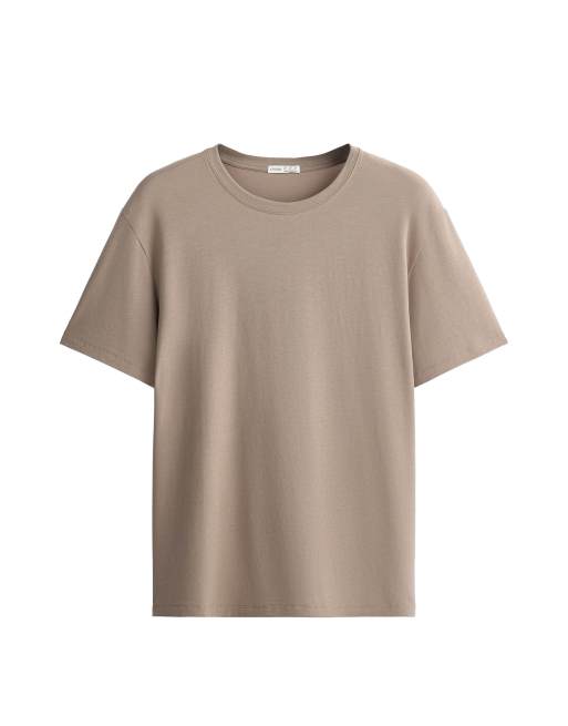 OYSHO – Brungrå t-shirt med boxig passform, korta ärmar och text i bomullsmix, 6 av 6