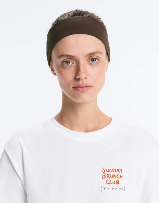 OYSHO – Brunt, justerbart, sportigt hårband med reflexer, 7 cm brett, 2 av 4