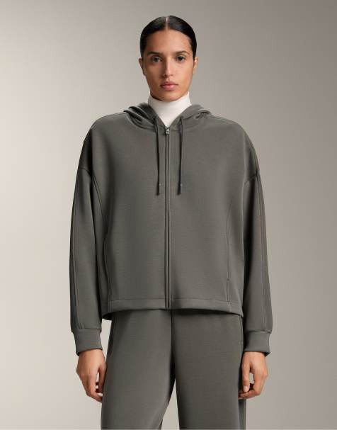 OYSHO Brushed modal hooded jacket with rib details in dark grey - view 1