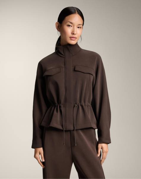 OYSHO Brushed short jacket with adjustable waist and modal in brown - view 1