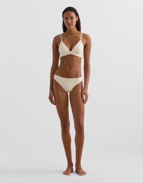 OYSHO Bubble-texture crochet classic bikini briefs in ecru - view 1
