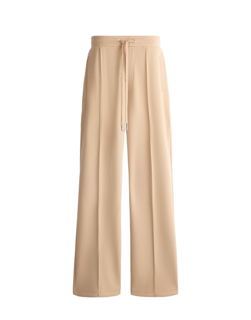 OYSHO bukser i bomuldspiqué med lige ben i beige, 6 af 7