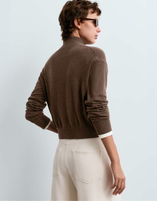 OYSHO Buttoned knit jacket in brown, 4 of 5