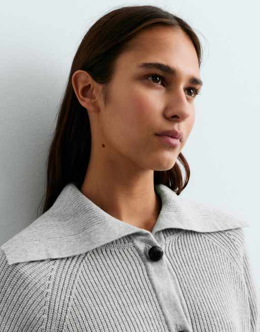 OYSHO Buttoned knit jacket in pale grey, 3 of 5